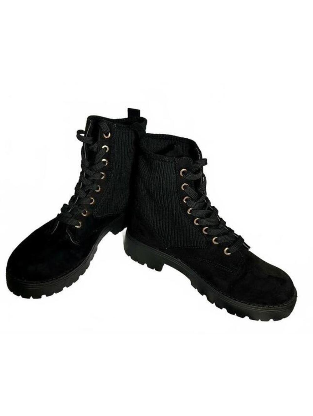 Rouge Black Chunky Goth Grungecore Lace-Up Ankle Boots 7.5 Sock Knit Combat Boot